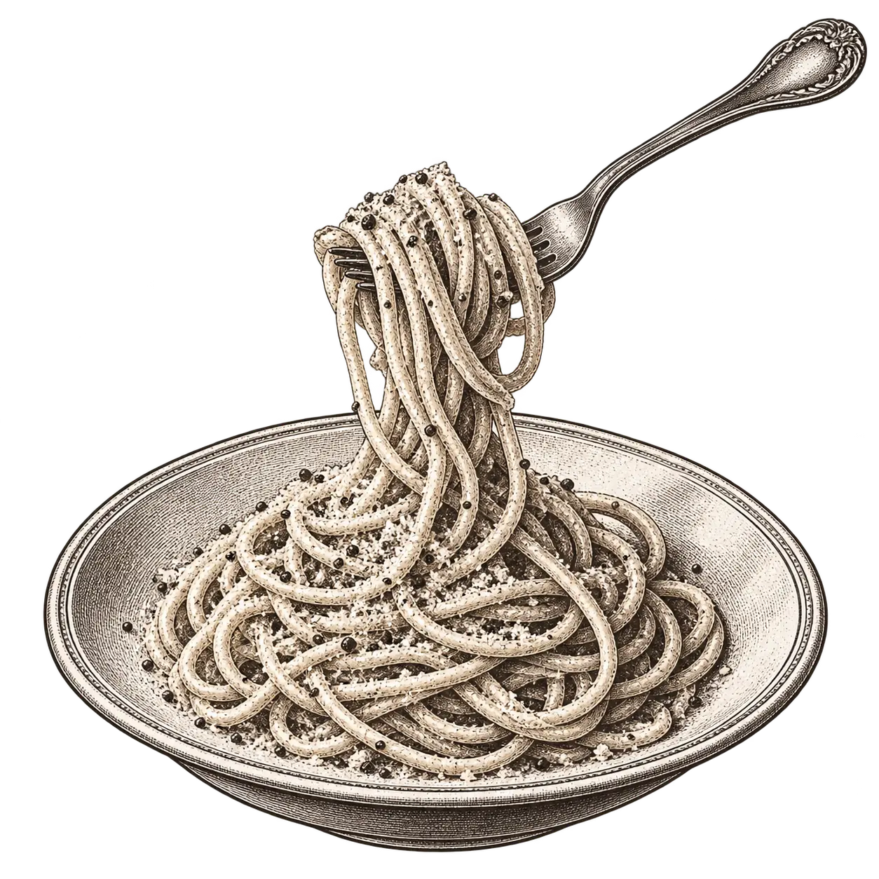 Line illustration of cacio e pepe