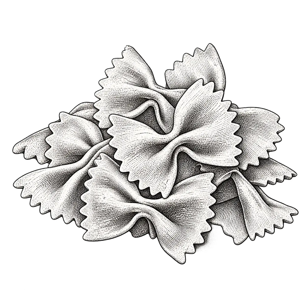 Line illustration of farfalle pasta